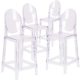 Spandex Tablecloth with Tables - Clear Ghost Round Back Bar Stools
