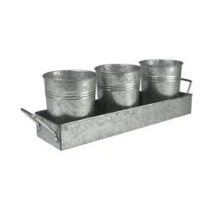 Mini Buckets On Tray Galvanized Grey