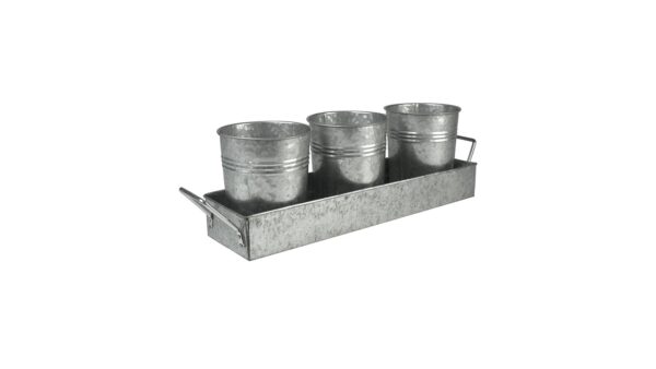 Mini Buckets On Tray Galvanized Grey