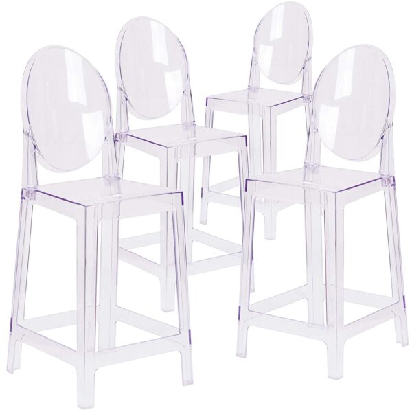 Clear Ghost Round Back Bar Stools for rent