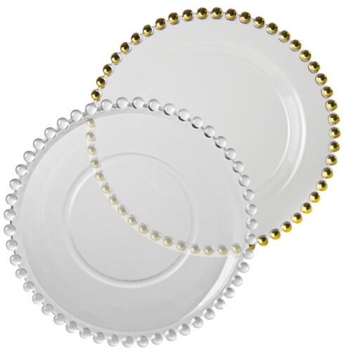 Charger Plates Glass Gold Beaded