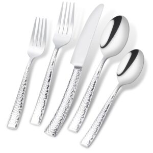 C Rustic Stainless Steel Hammered Flatware