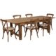 Rustic Farm Table with 6 Cross Back Chairs & Burlap Cushions - Pine Wood 8 x42 - Solid Pine - Seats 6