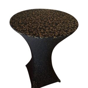 B Spandex Tablecloth Black with Gold Metallic For Cocktail Table