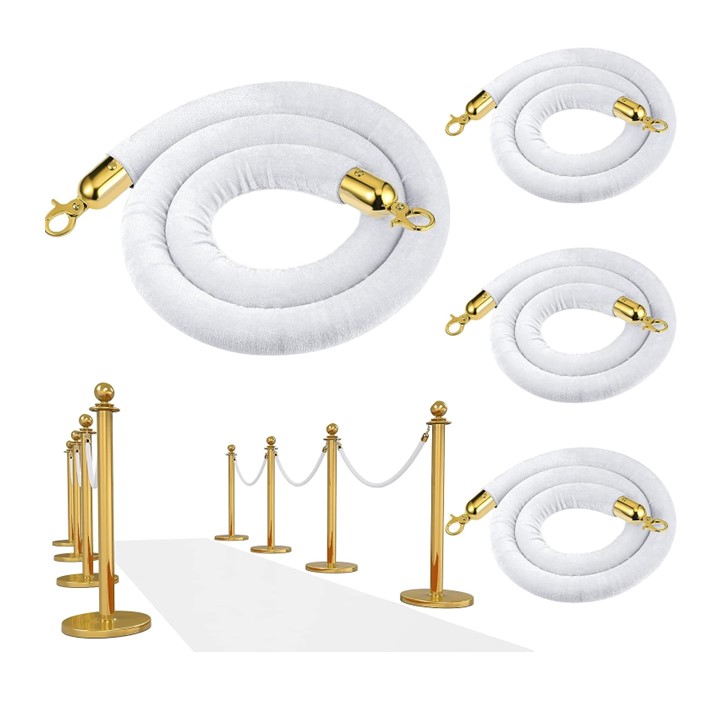 White Stanchion Rope With Gold Tip