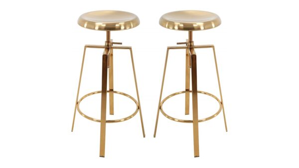 B Brage Backless Round Seat Adjustable Height Bar Stools (Gold)