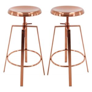 B Brage Backless Round Seat Adjustable Height Bar Stools (Rose Gold)