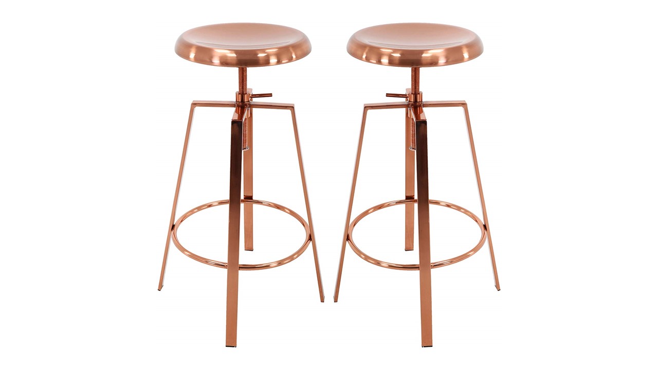 B Brage Backless Round Seat Adjustable Height Bar Stools (Rose Gold)