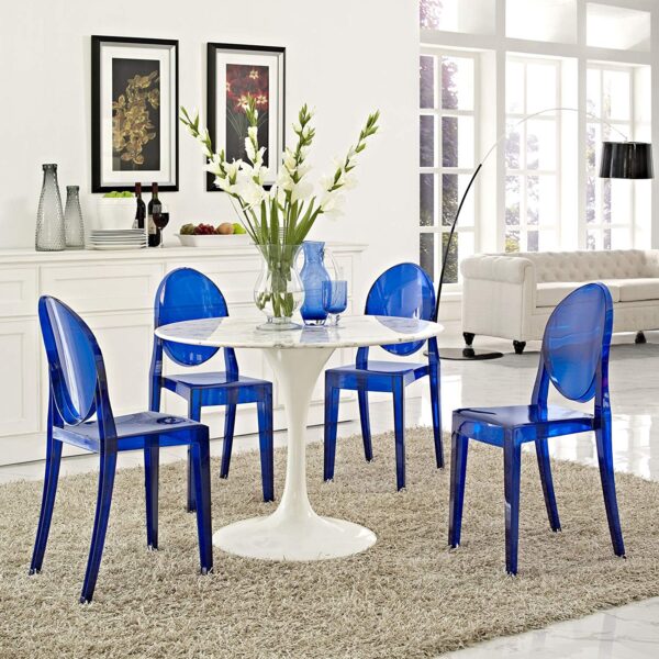 Stackable Ghost Blue Round Back Chair for Rent