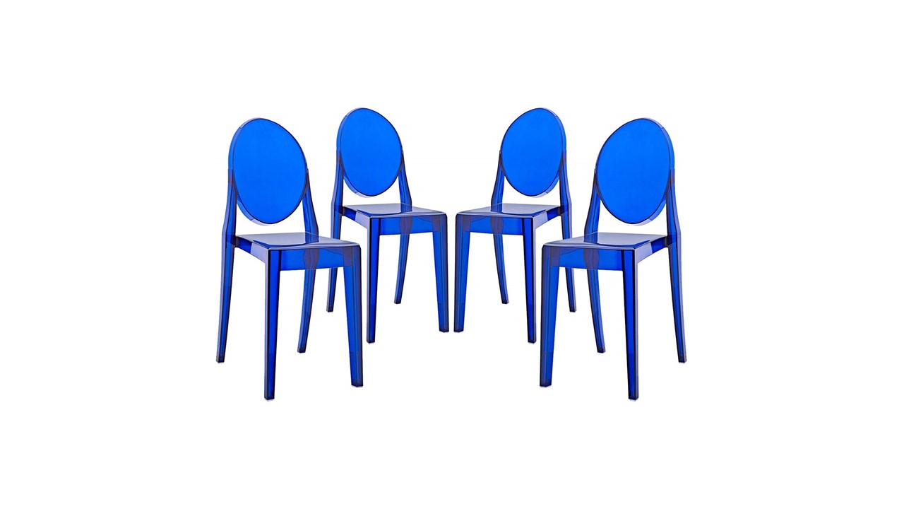 Stackable Ghost Blue Round Back Chair for Rent