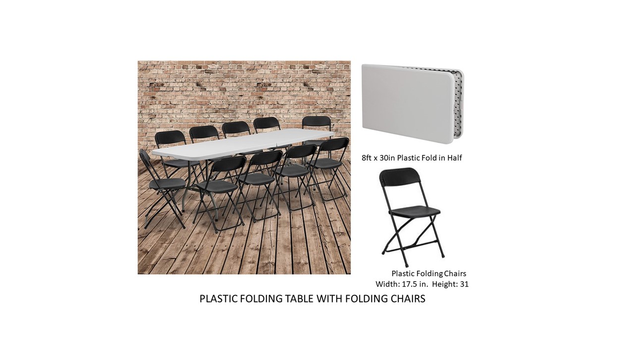 plastic table and chairs for rent