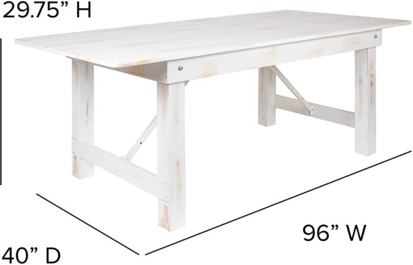 Rectangular Antique Rustic white wash White Solid Pine Folding Farm Table for rent