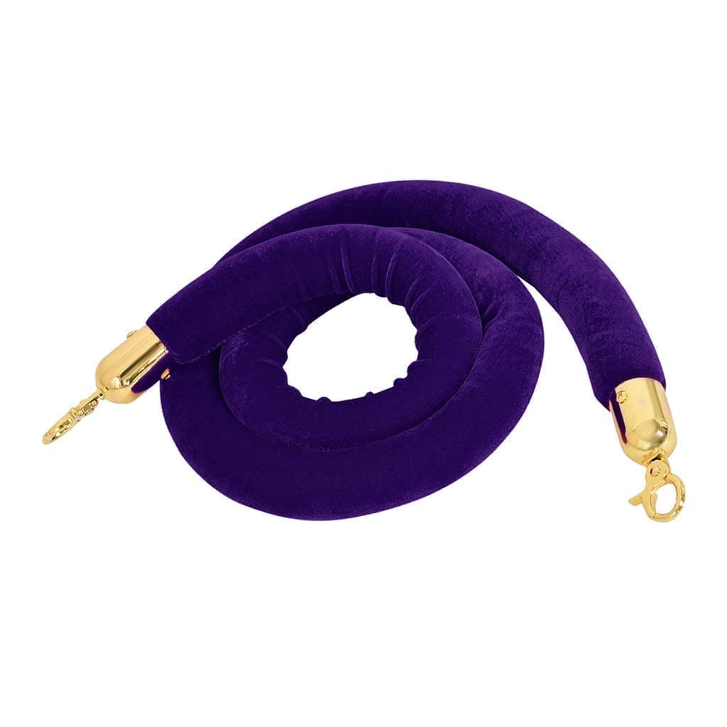 Purple Velvet Stanchion Rope – 3ft To 10ft Lengths, Silver Hooks, Crowd Control Barrier For Events & Red Carpets