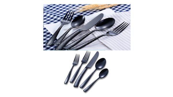 C Black Stainless Steel Hammered Flatware