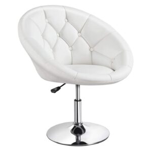 Makeup Chair Velvet Round Tufted Back Swivel White