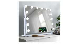 Vanity Mirror with Lights and Wireless Charger, 22"X21" Adjustable
