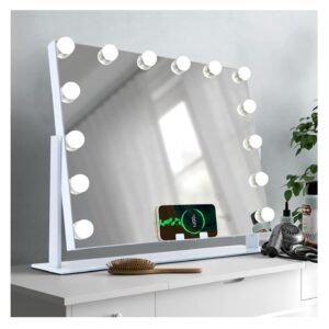 Vanity Mirror with Lights and Wireless Charger, 22"X21" Adjustable