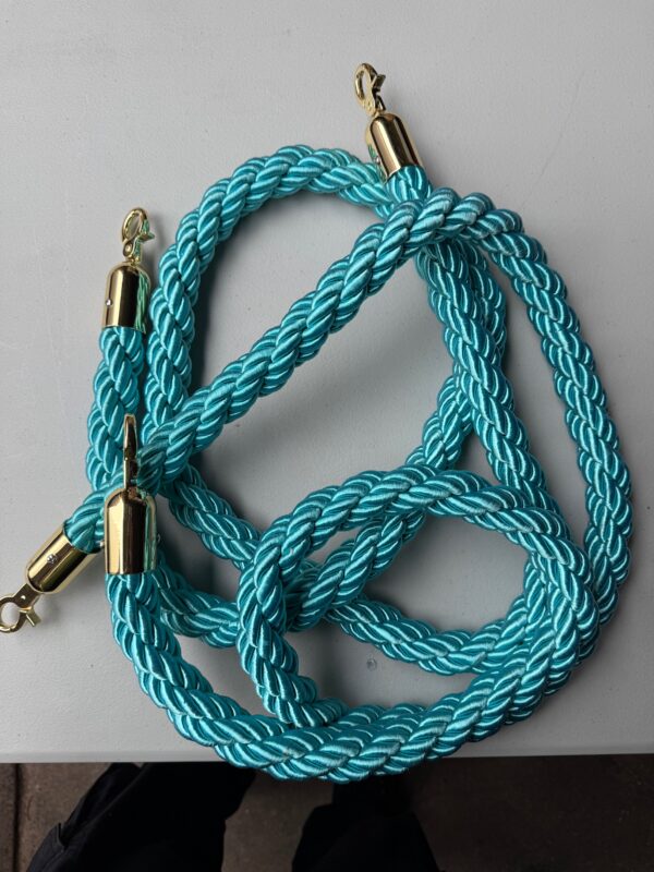 Stanchion Ropes Aqua Blue Braided with Gold Tips